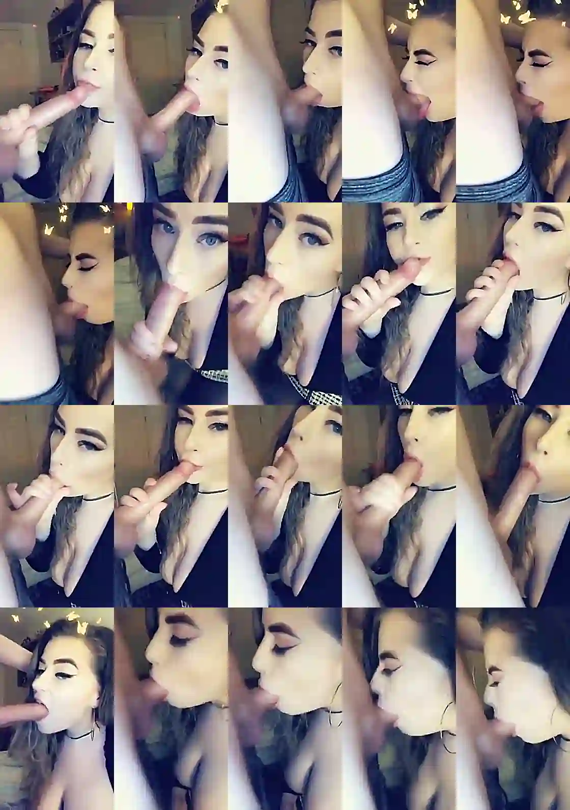 Woman with eye makeup deepthroats, gagging on hard blowjob.