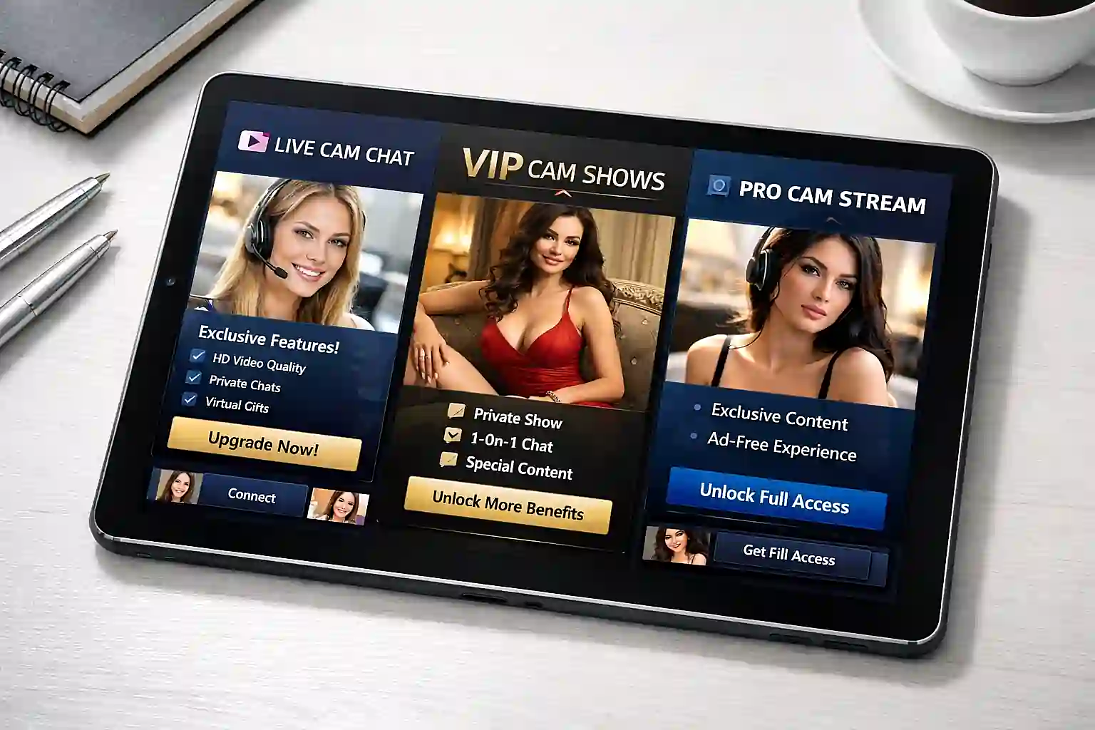 A secure digital interface showing a buyer safely purchasing a custom webcam porn video from an independent creator on a premium subscription platform