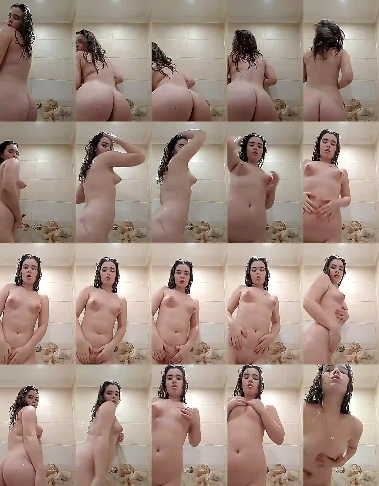Brunette woman in a sensual pose, posing seductively in a bathroom, revealing a naked and intimate moment of seduction.